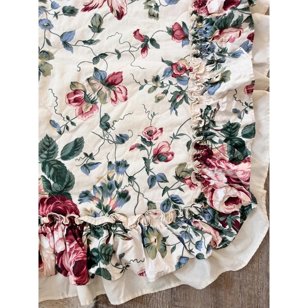 Pair of Cream Ruffled Lace Pillow Sham Case Cottagecore Farmhouse Bedding Decor‎